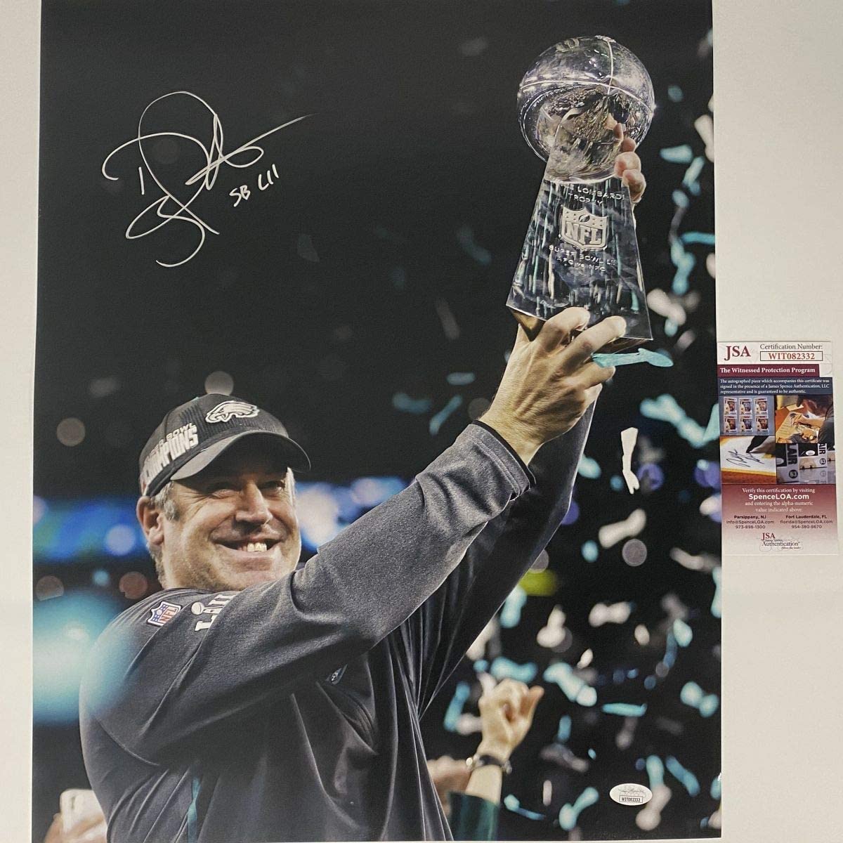Autographed/Signed Doug Pederson Inscribed SB LII Philadelphia Eagles Super Bowl 52 Champions 16x20 Football Photo JSA COA
