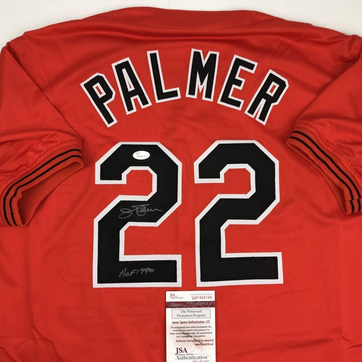 Autographed/Signed Jim Palmer HOF 1990 Baltimore Orange Baseball Jersey JSA COA
