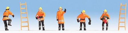 Noch 15022 HO Scale Firefighters w/Ladders -- 5 Figures & 2 Ladders