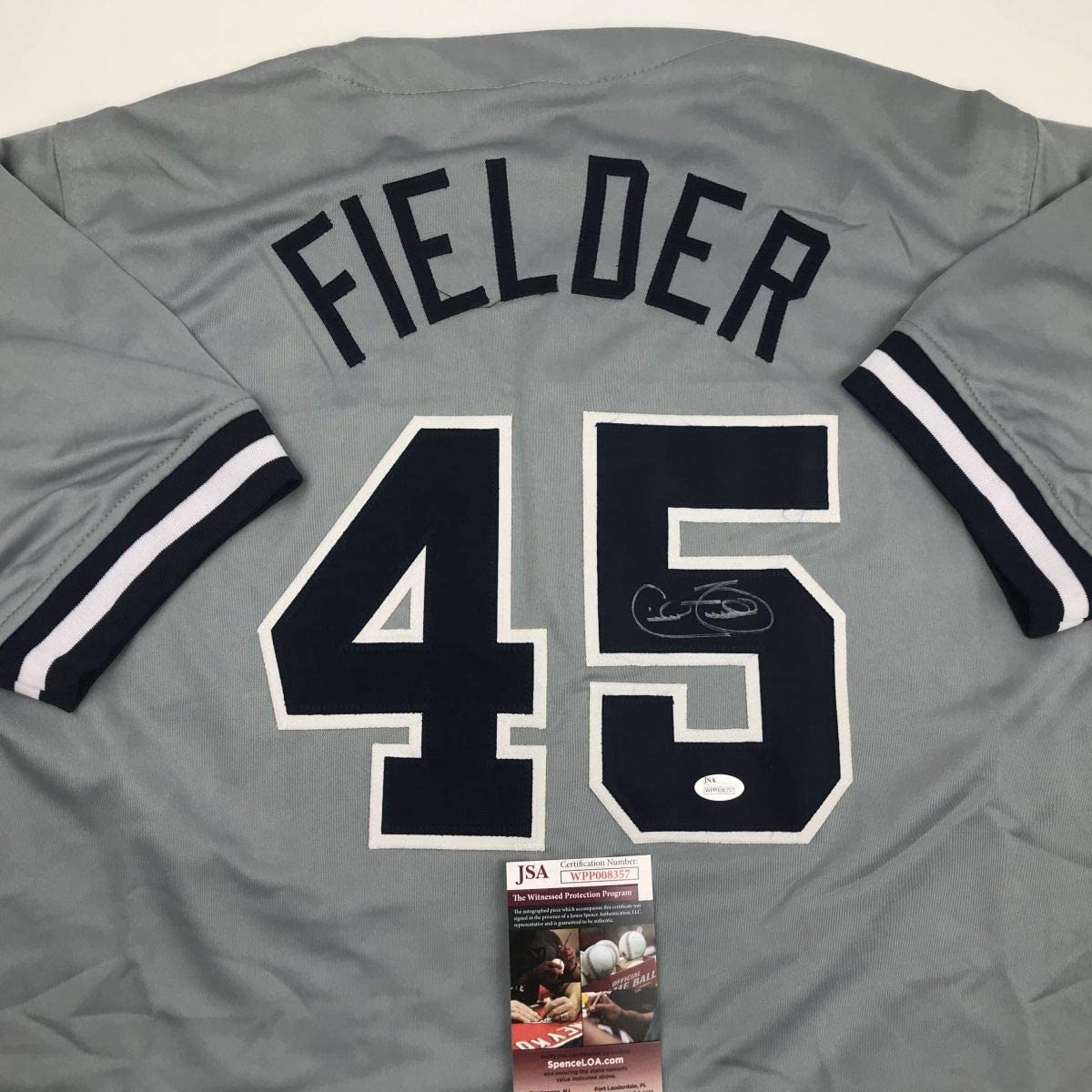 Autographed/Signed Cecil Fielder New York Grey Baseball Jersey JSA COA