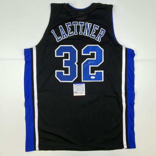 Autographed/Signed Christian Laettner Duke The Shot Black College Basketball Jersey PSA/DNA COA