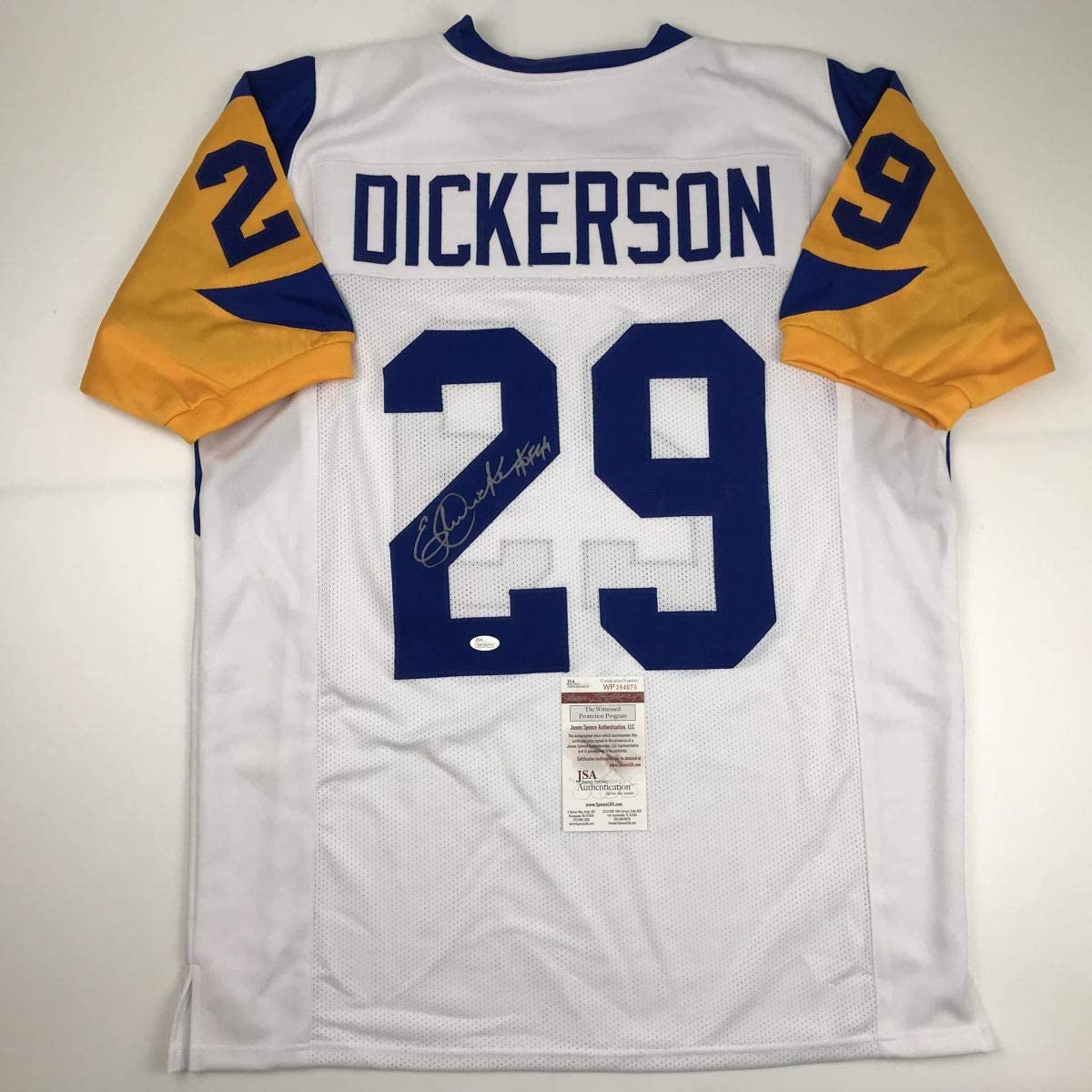 Autographed/Signed Eric Dickerson HOF 99 Los Angeles LA White Football Jersey JSA COA
