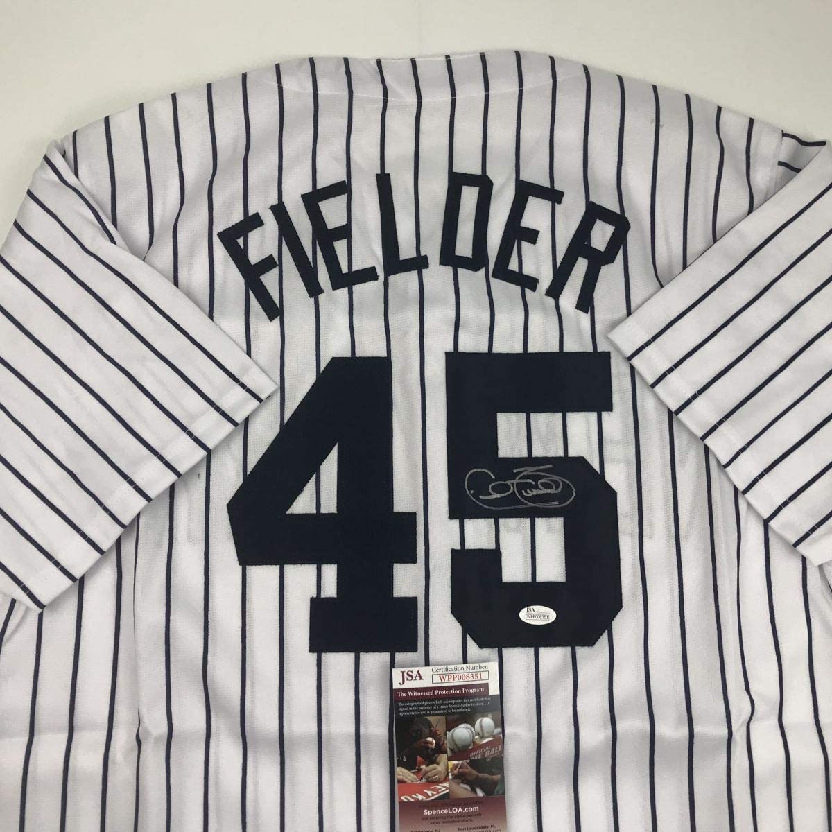 Autographed/Signed Cecil Fielder New York Pinstripe Baseball Jersey JSA COA