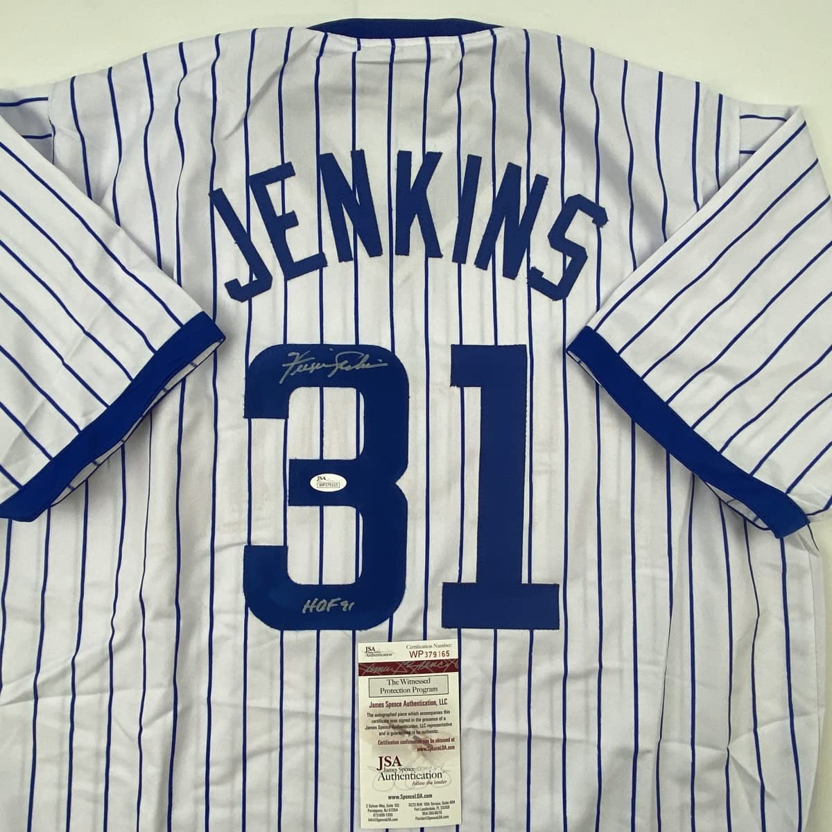 Autographed/Signed Ferguson Fergie Jenkins HOF 91 Chicago Pinstripe Baseball Jersey JSA COA