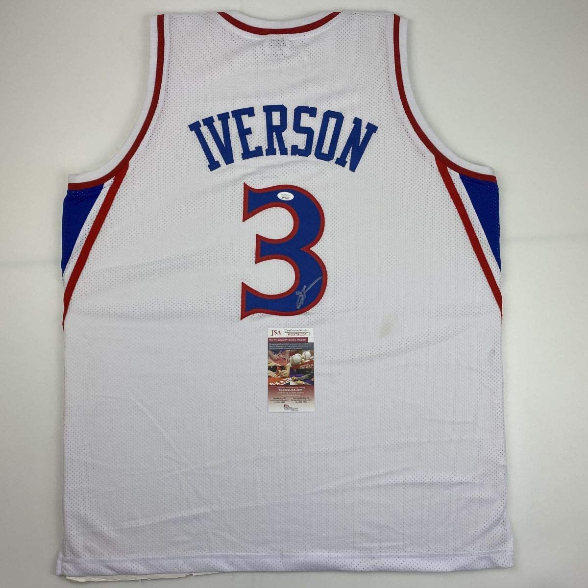 Autographed/Signed Allen Iverson Philadelphia White Retro Basketball Jersey JSA COA