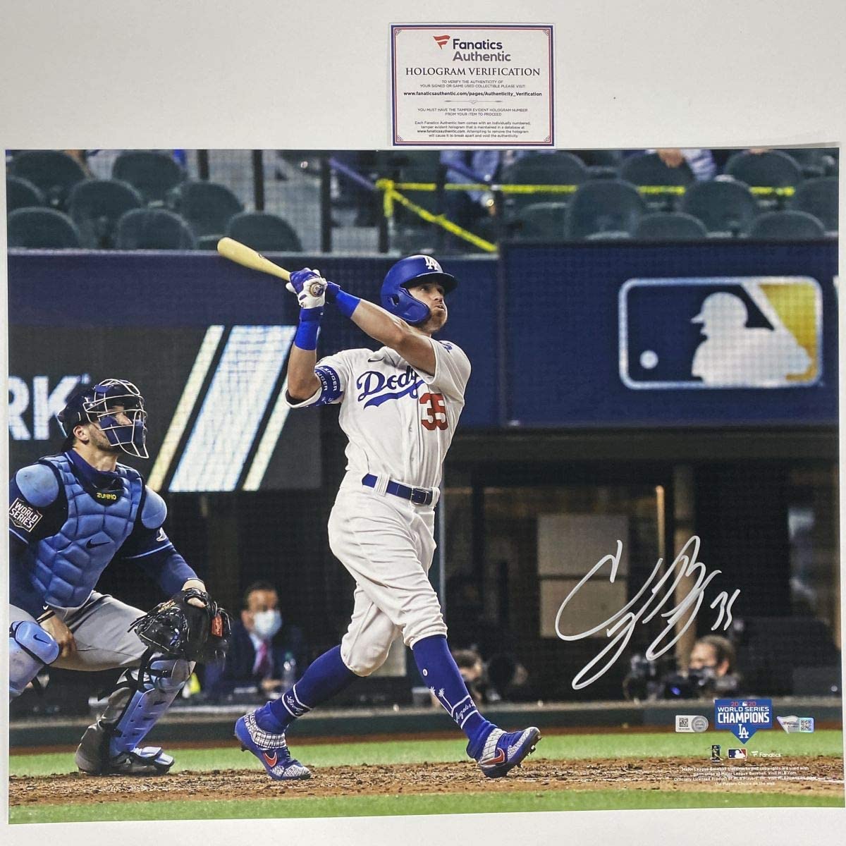 Autographed/Signed Cody Bellinger 2020 World Series Los Angeles LA Dodgers 16x20 Baseball Photo Fanatics COA