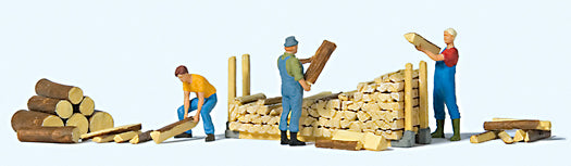 Preiser 10707 HO Scale Stacking Firewood -- 3 People & Accessories - Golden Apple Comics