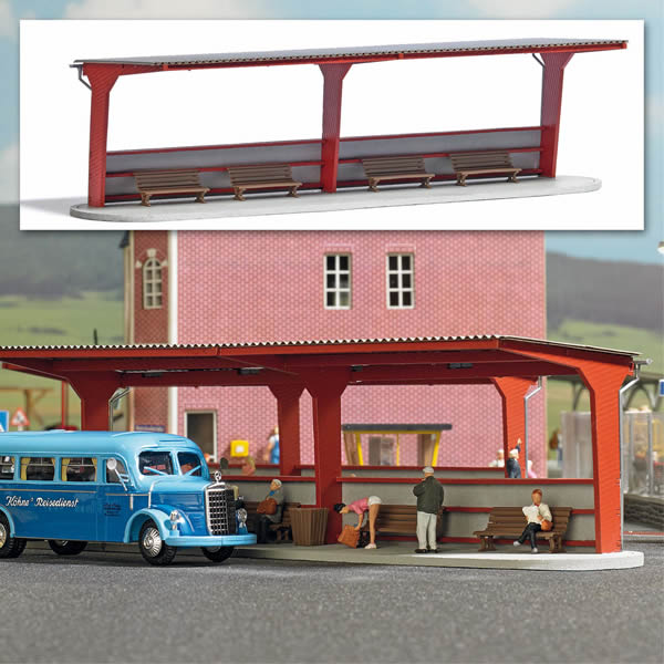 Busch 1377 HO Scale Bus Station -- Laser-Cut Kit