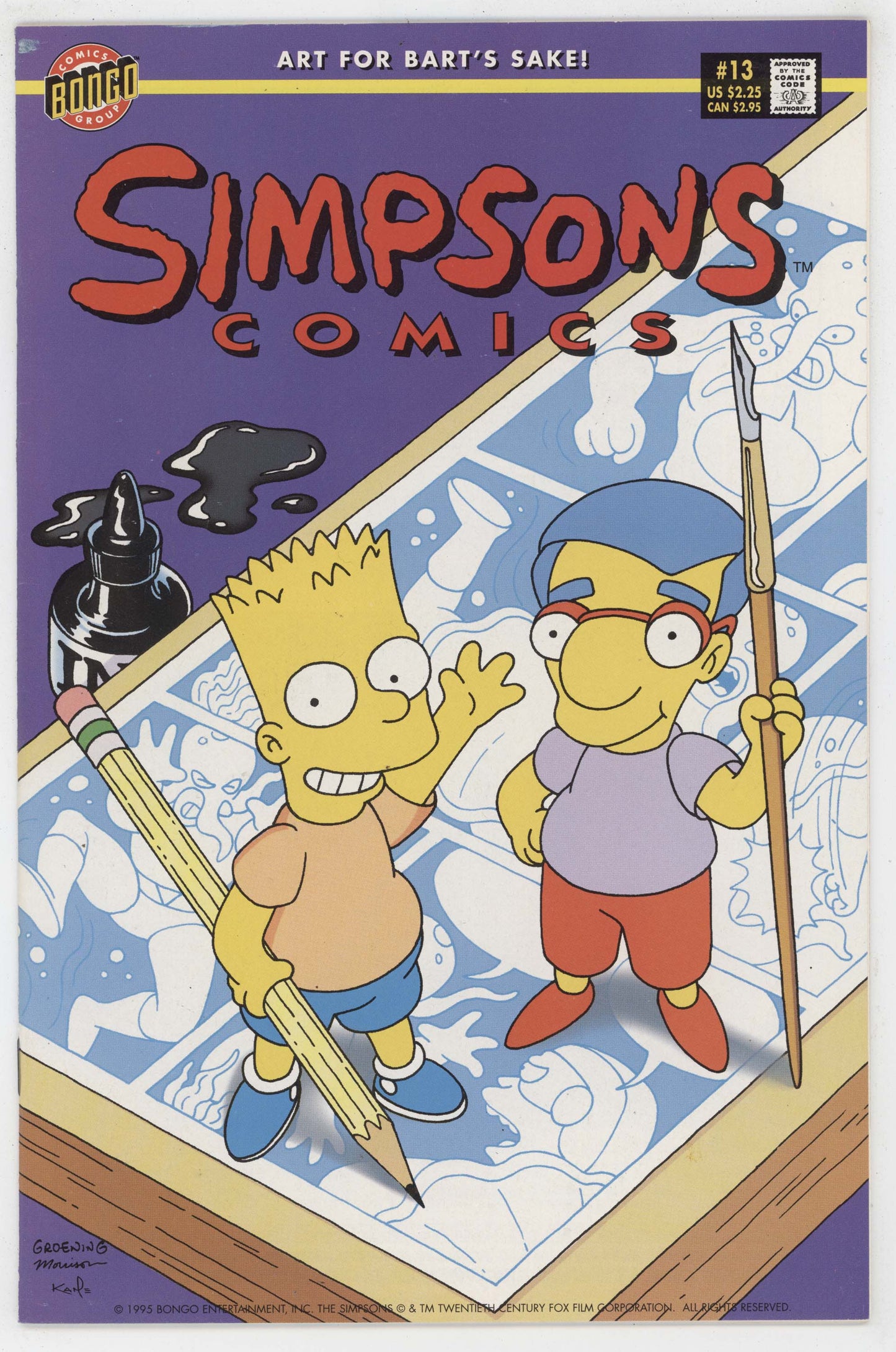 Simpons Comics 13 Bongo 1995 NM- 9.2 Archie Homage Jimbo Jones Milhouse