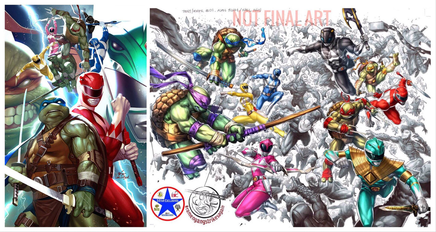 POWER RANGERS TEENAGE MUTANT NINJA TURTLES #1 SSCO 5 STAR EXCLUSIVES INHYUK LEE VIRGIN & QUAH + NGU VIRGIN WRAPAROUND JAM VARIANT SET