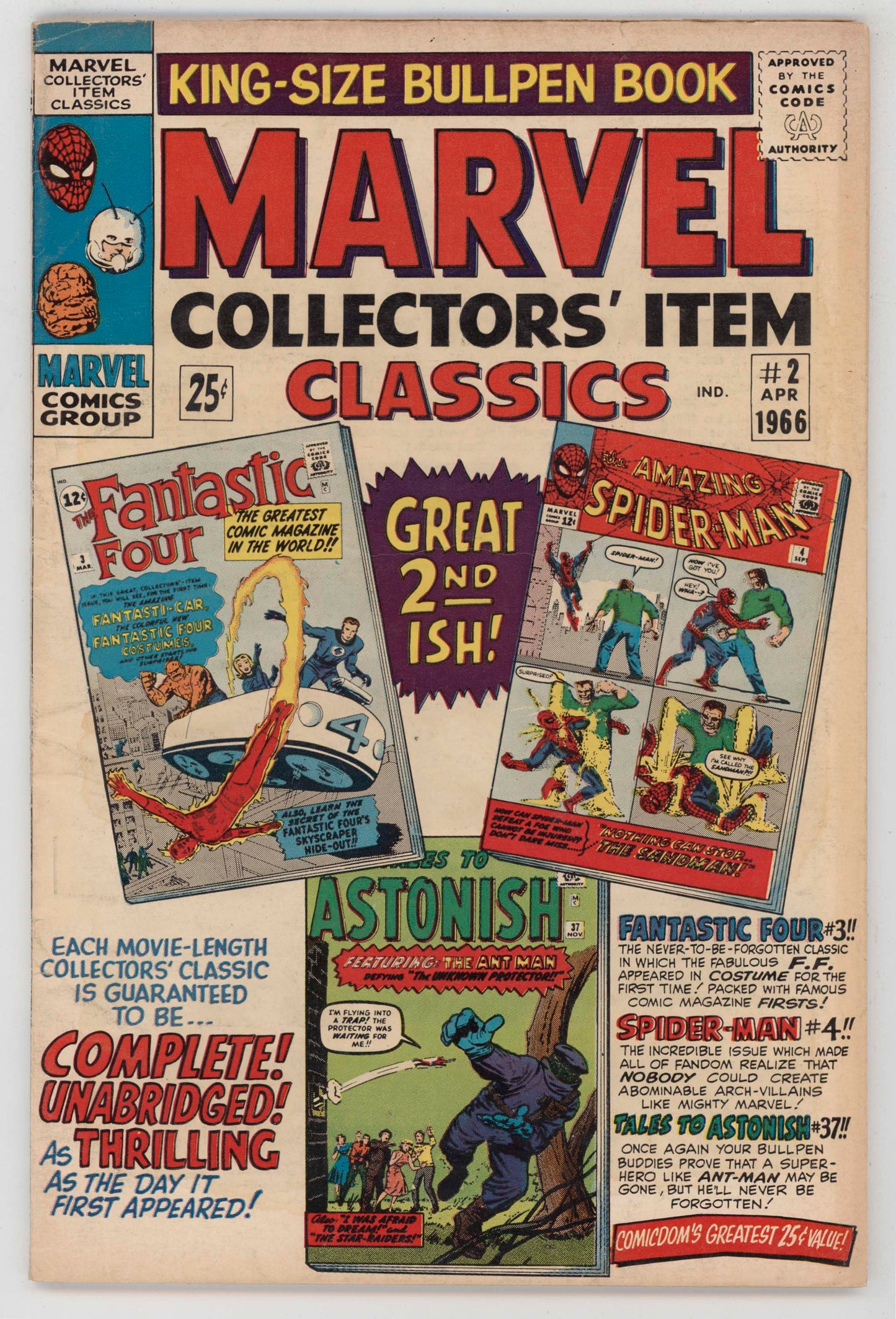 Marvel Collectors Item Classics 2 1966 VG Fantastic Four 3 Spider-Man 4