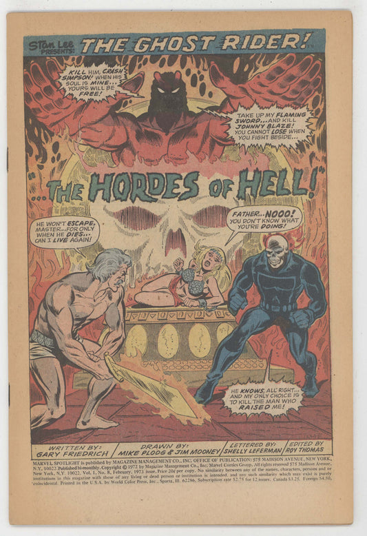 Marvel Spotlight 8 Marvel 1973 FR 4th Ghost Rider Mike Ploog