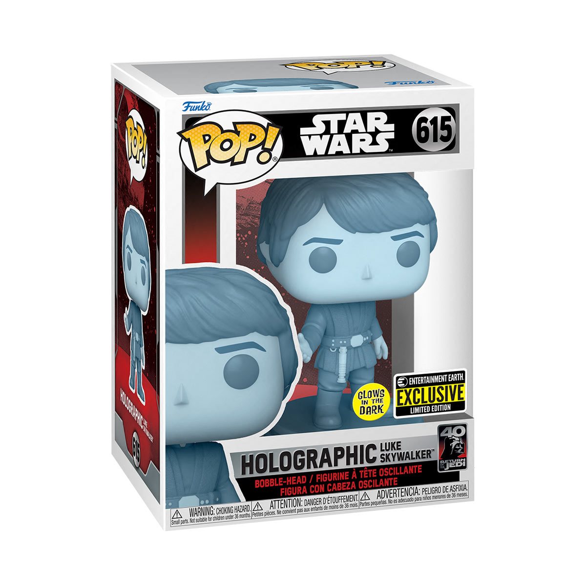 Funko Pop! Star Wars: Return of the Jedi 40th Hologram Luke Glow-in-the-Dark - Entertainment Earth Exclusive