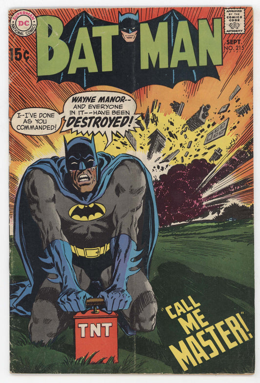 Batman 215 DC 1969 VG FN Irv Novick TNT Wayne Manor Explosion
