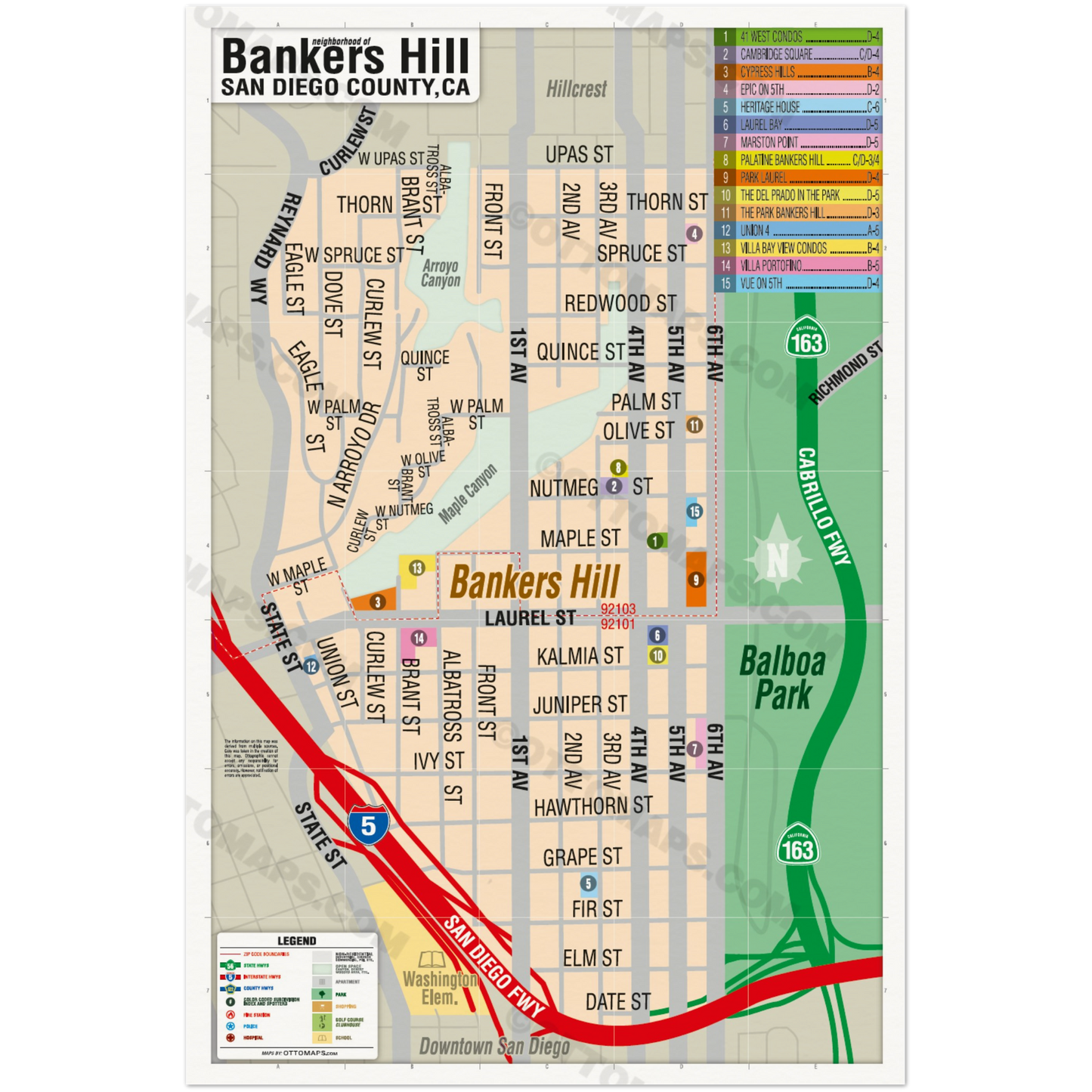 Bankers Hill Map, San Diego, CA - POSTER PRINTS