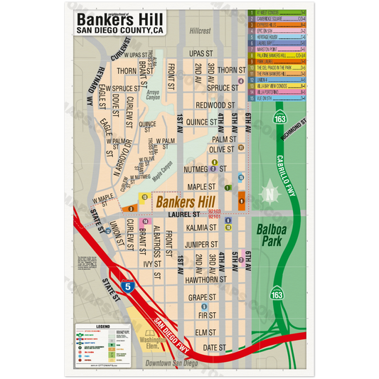 Bankers Hill Map, San Diego, CA - POSTER PRINTS