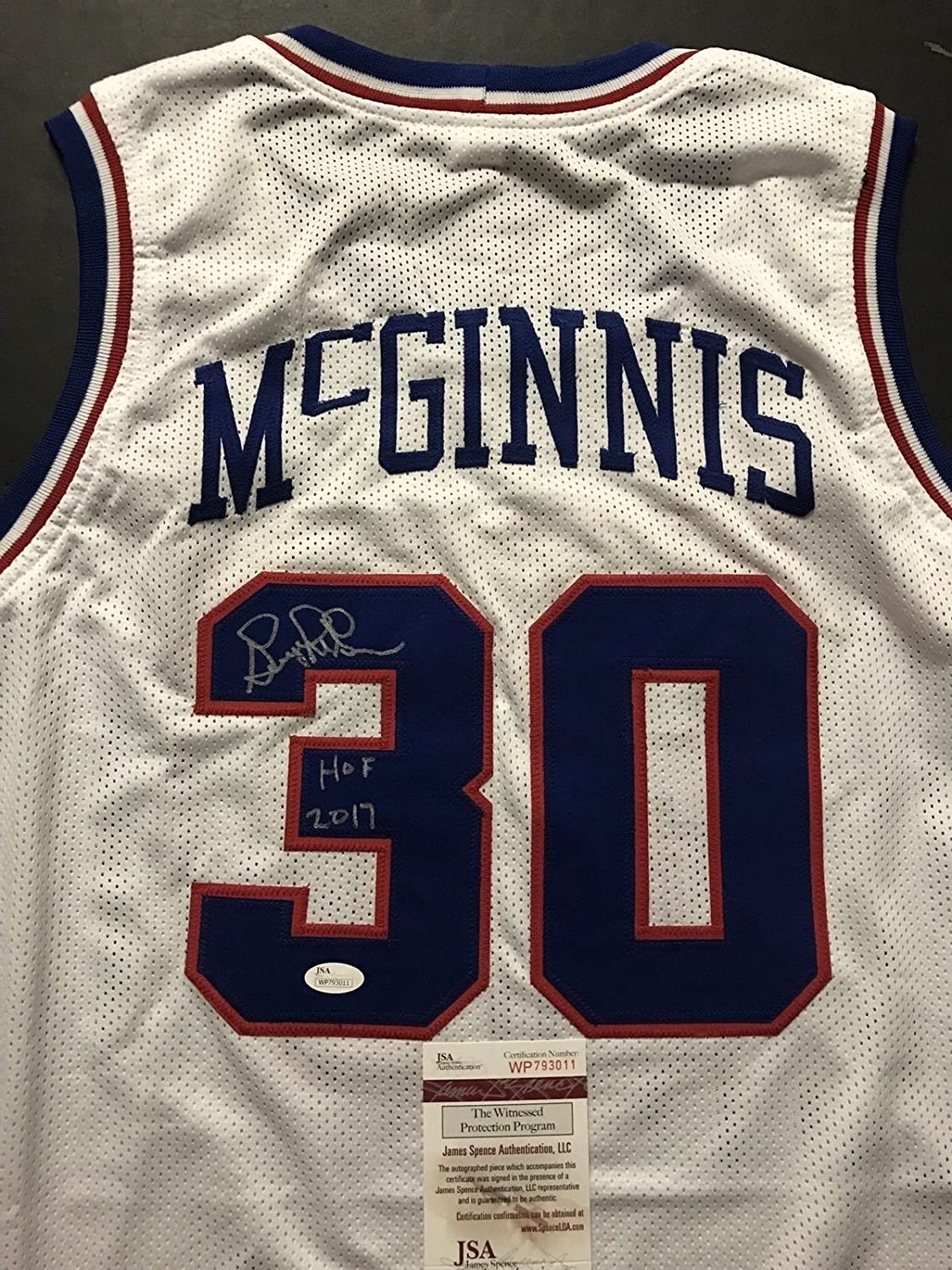 Autographed/Signed George McGinnis HOF 17  Philadelphia White Basketball Jersey JSA COA