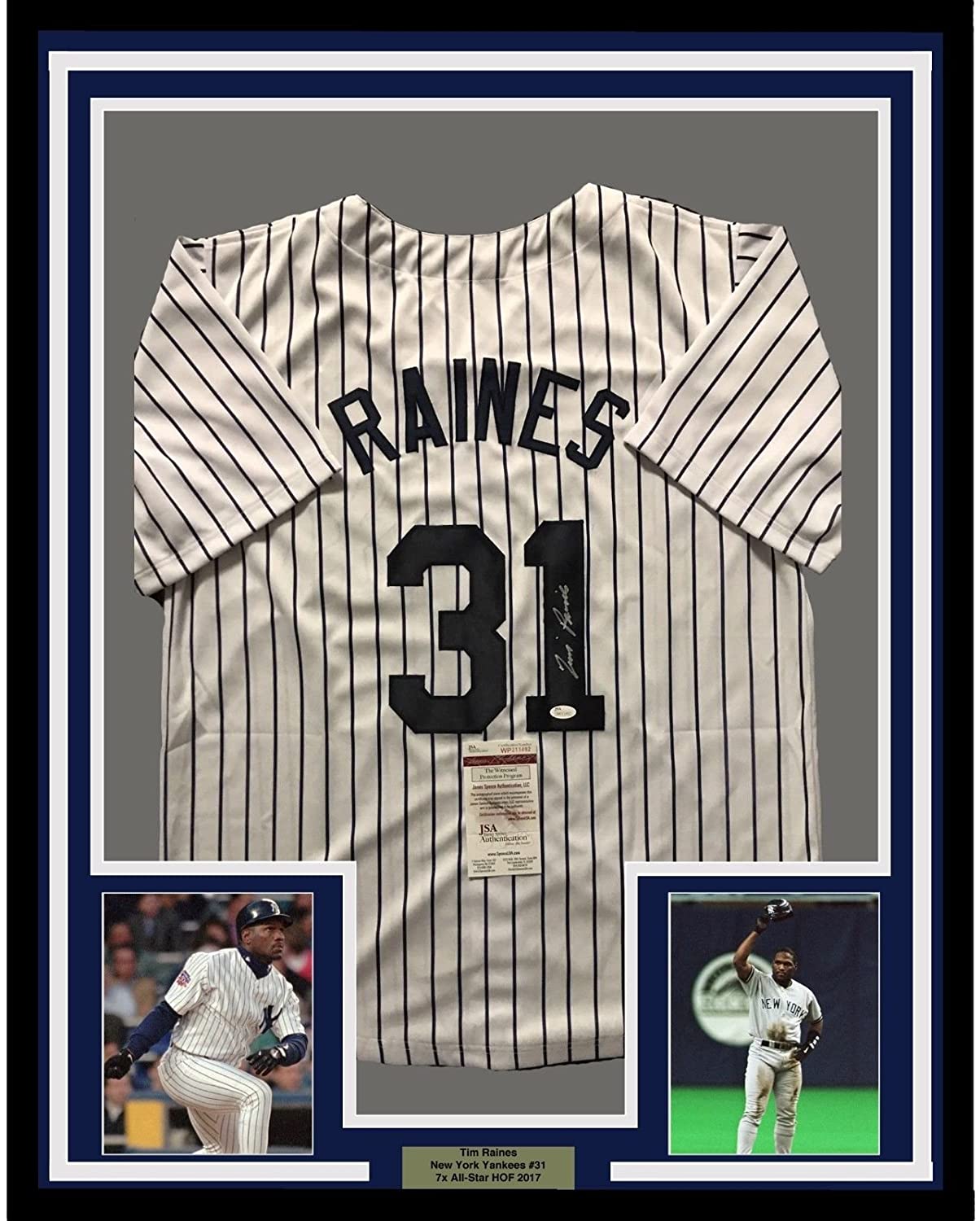 Framed Autographed/Signed Tim Raines 35x39 New York Pinstripe Baseball Jersey JSA COA - Golden Apple Comics