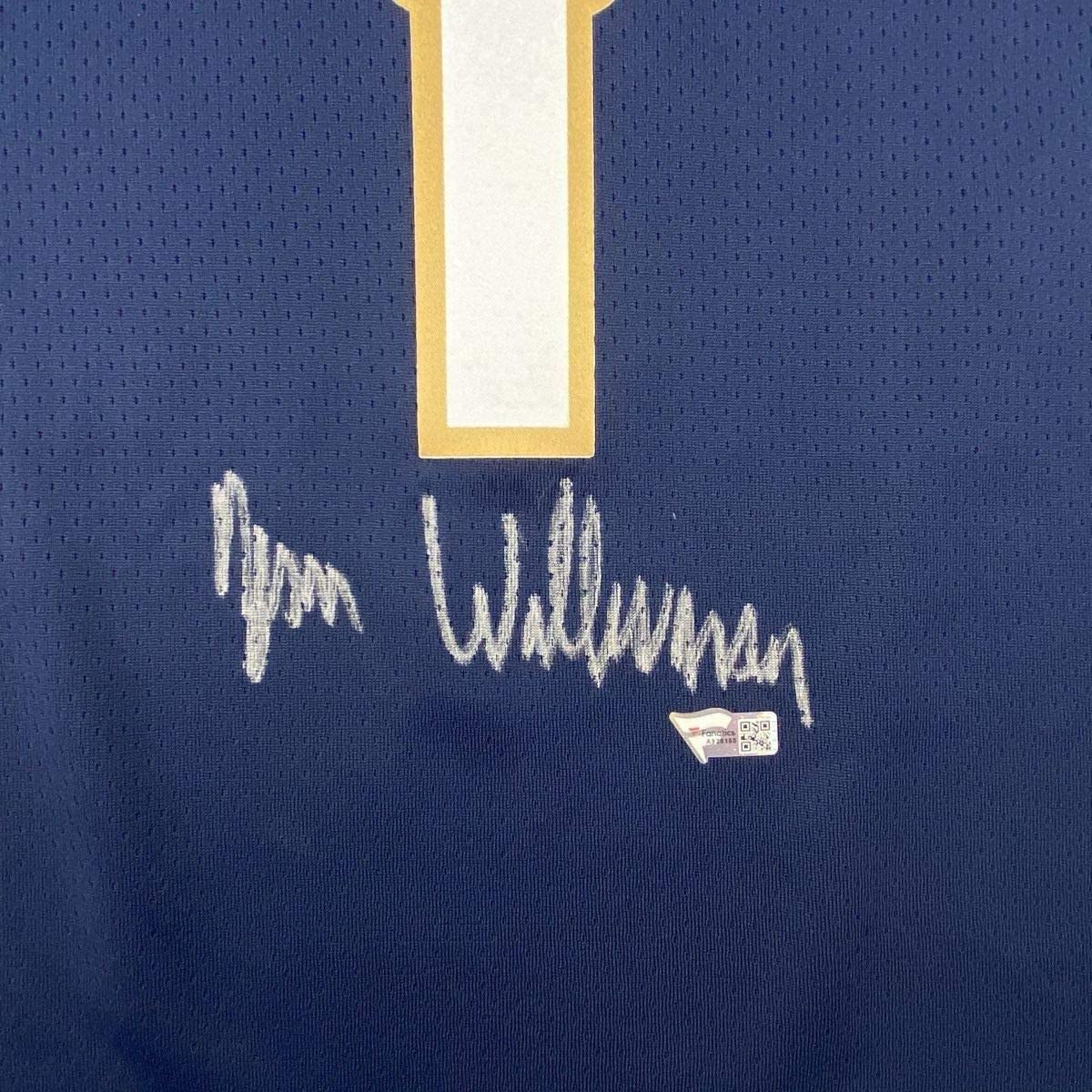 Framed Autographed/Signed Zion Williamson 35x39 New Orleans Pelicans Blue Swingman Nike Basketball Jersey Fanatics COA