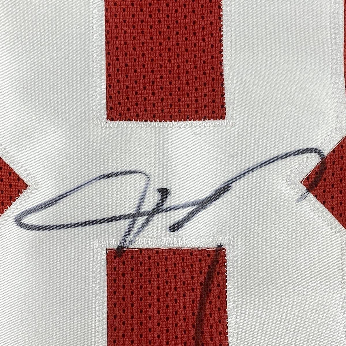 Framed Autographed/Signed Vernon Davis 35x39 San Francisco Red Football Jersey Beckett BAS COA