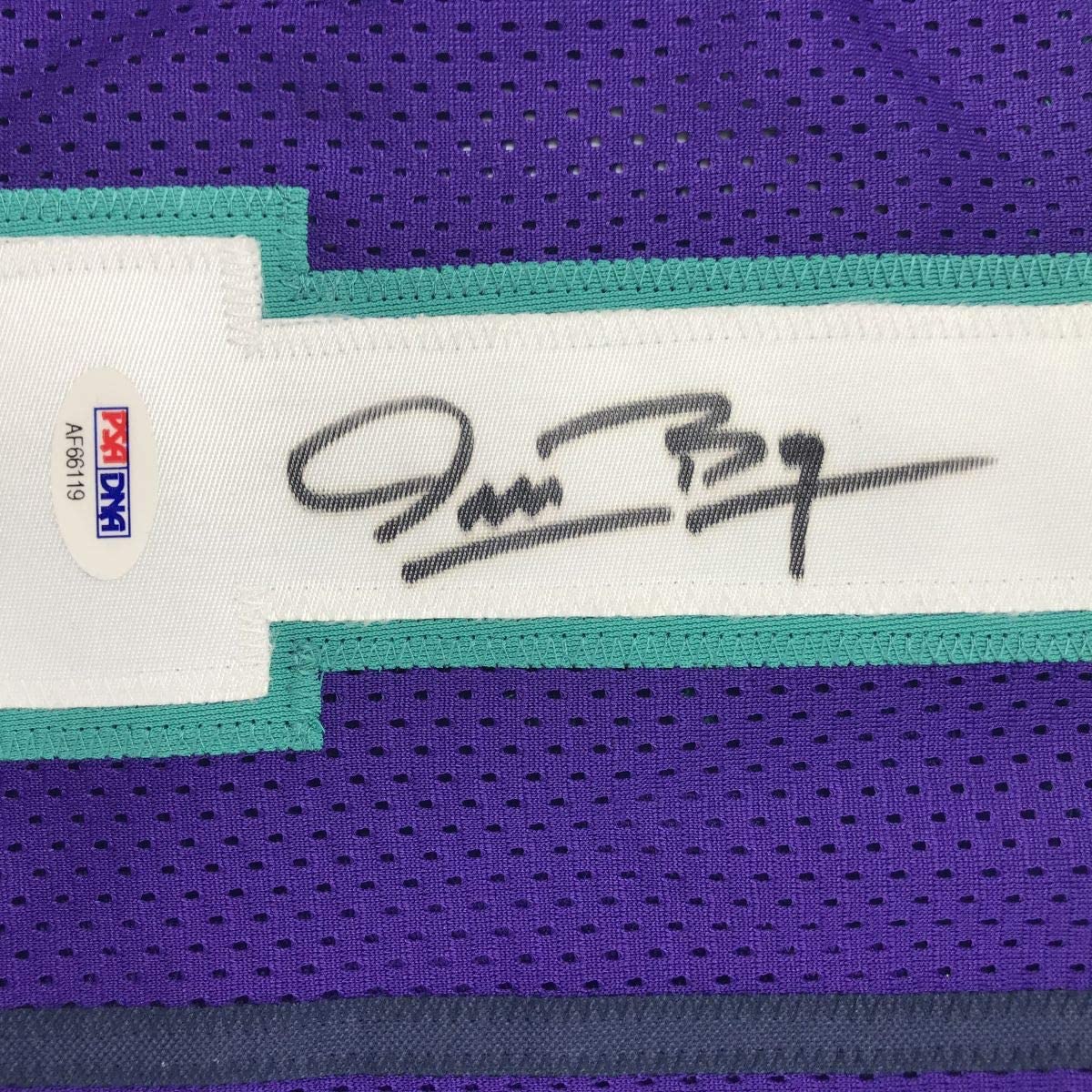 Autographed/Signed Muggsy Bogues Charlotte Purple Basketball Jersey PSA/DNA COA