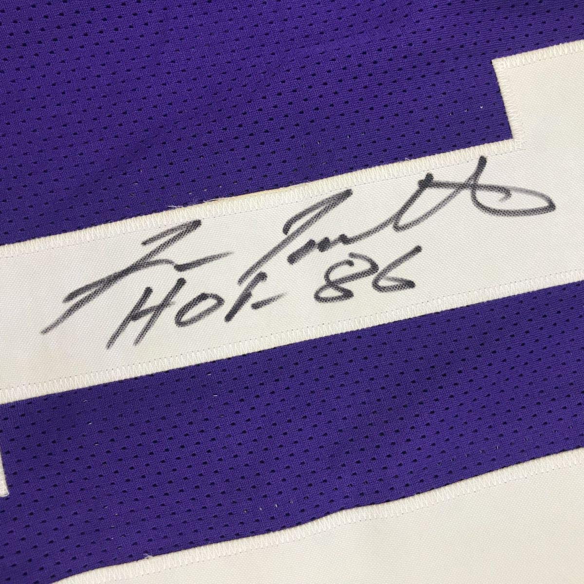 Autographed/Signed Fran Tarkenton HOF 86 Minnesota Purple Football Jersey JSA COA