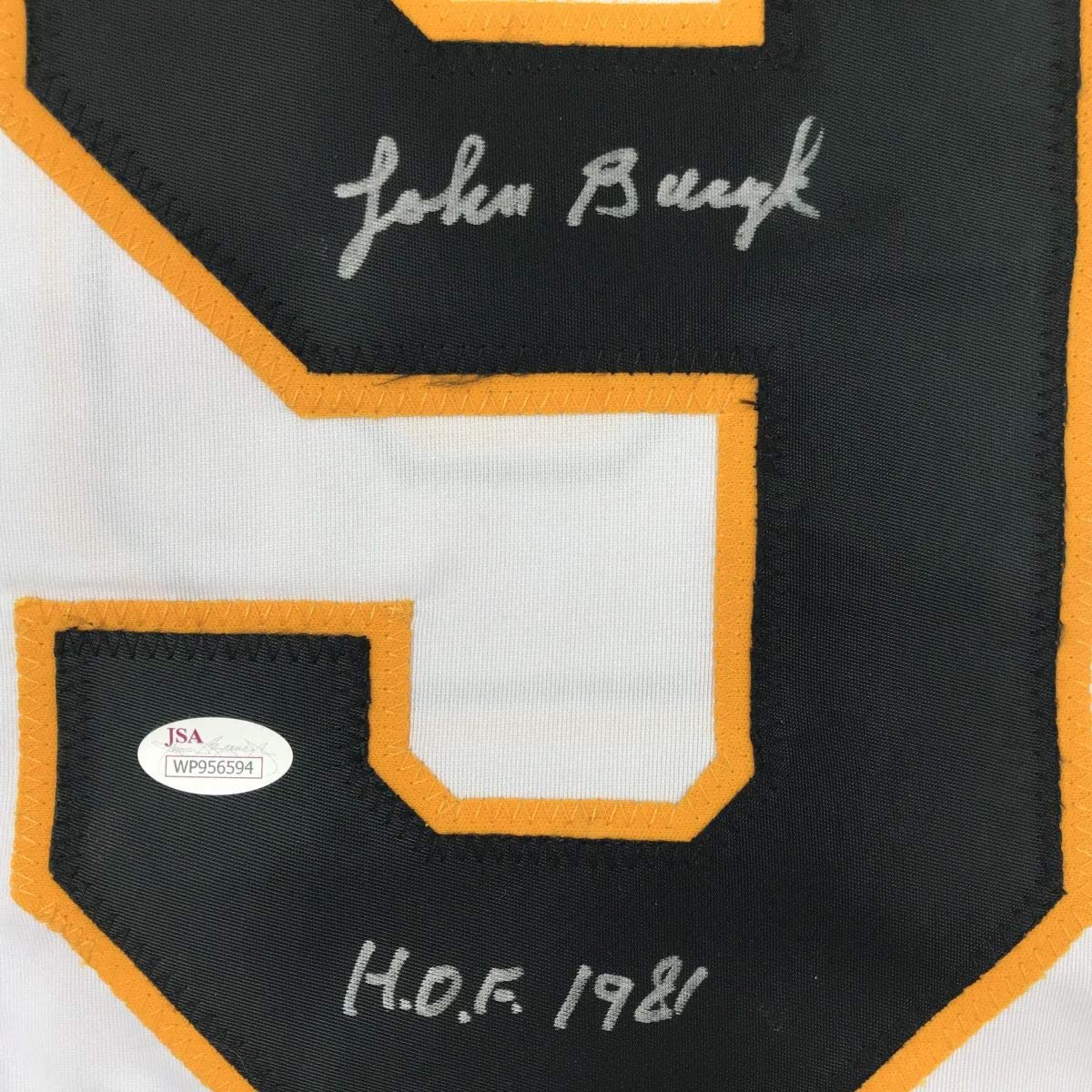 Autographed/Signed Johnny John Bucyk HOF 1981 Boston White Hockey Jersey JSA COA - Golden Apple Comics