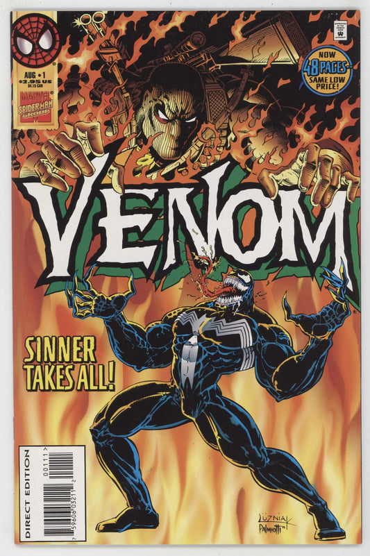 Venom Sinner Takes All 1 Marvel 1995 VF Larry Hama Sin Eater
