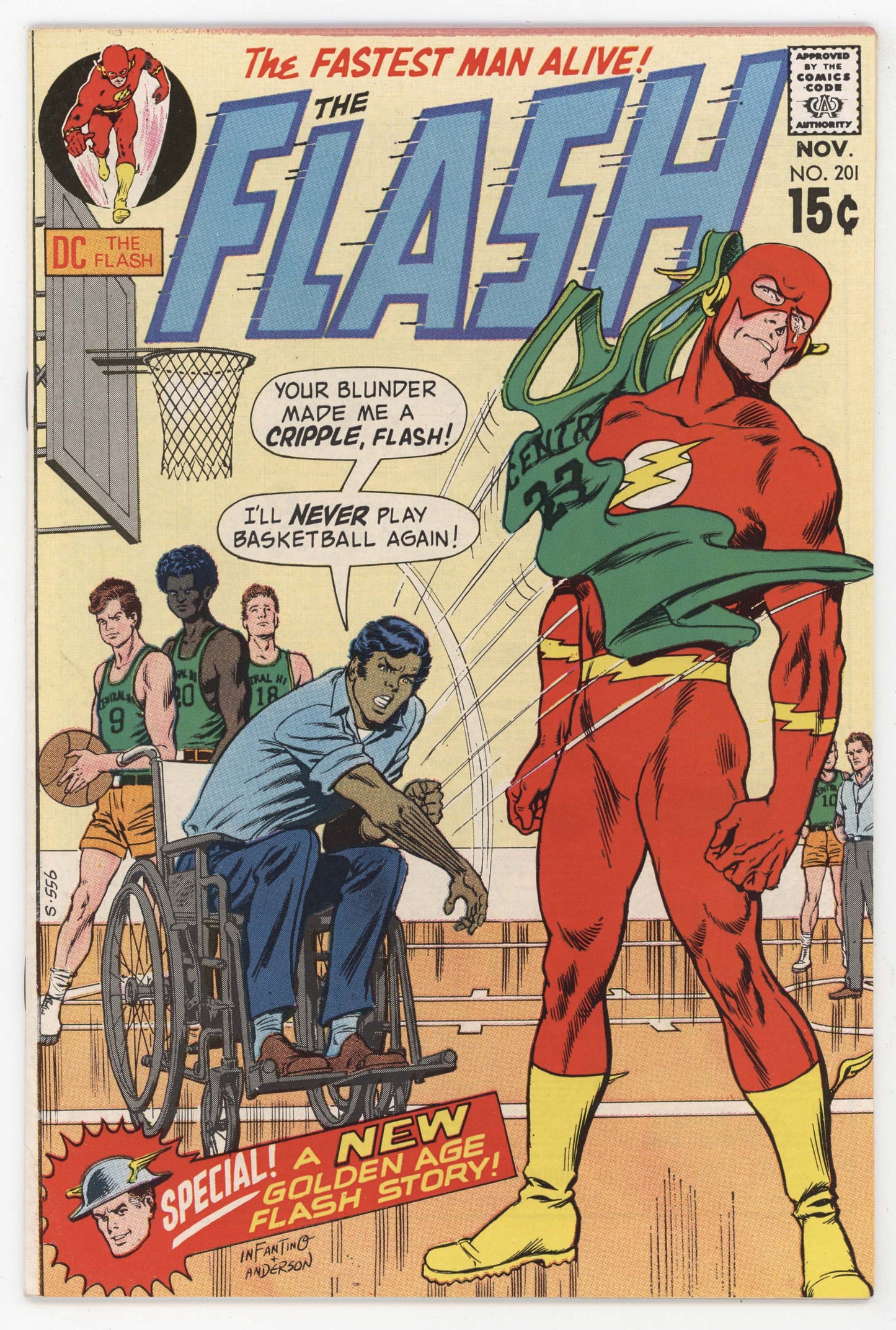 Flash 201 DC 1970 VF Carmine Infantino Basketball Jersey Wheelchair Golden Age