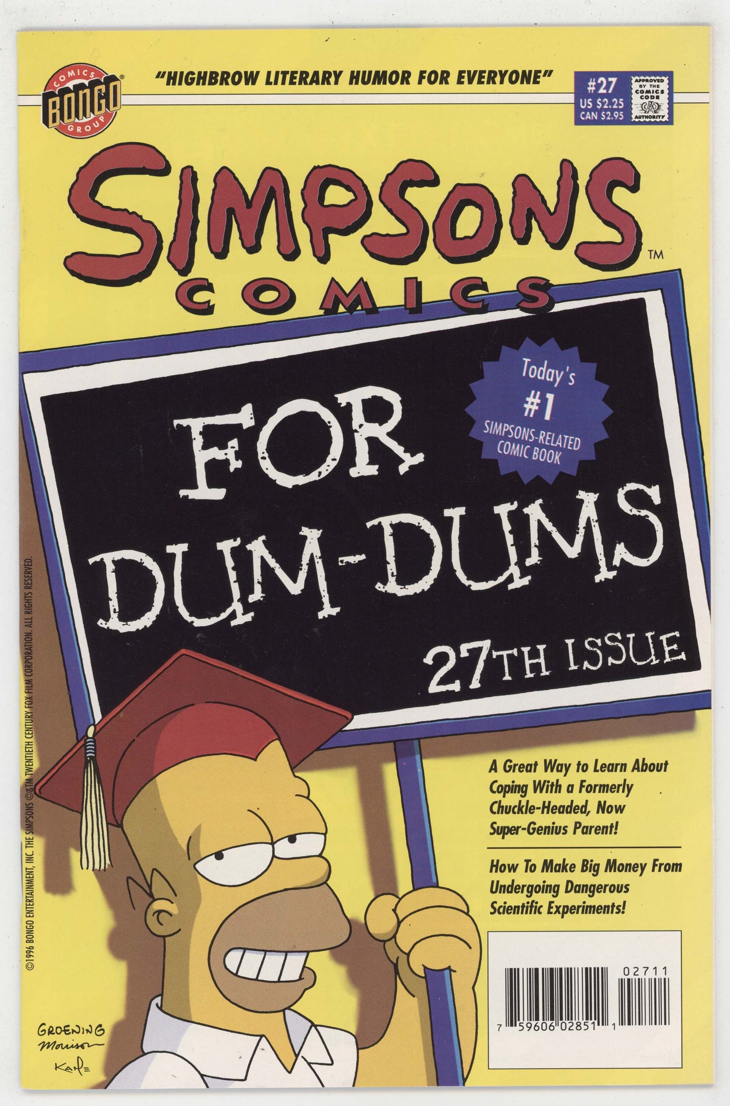 Simpons Comics 27 Bongo 1997 NM For Dummies Homage Homer Newsstand