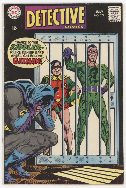 Batman Detective Comics 377 DC 1968 FN Irv Novick Riddler Jail Cell Elongated Man
