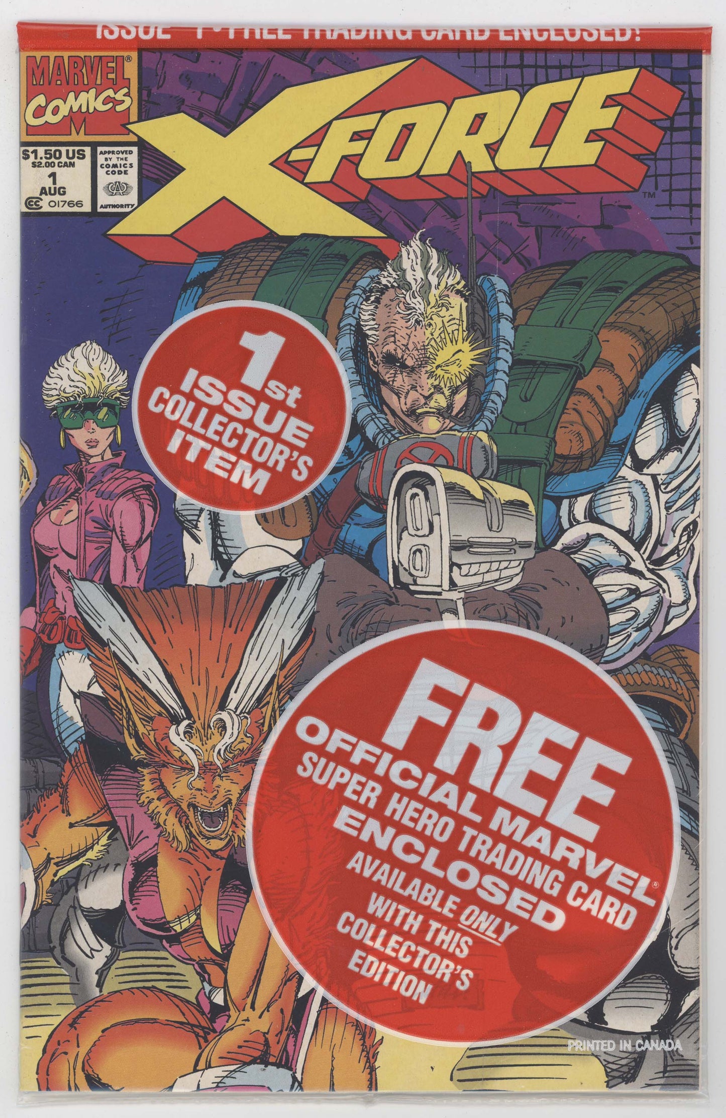 X-Force 1 Marvel 1991 NM Polybag Sunspot Gideon Card Rob Liefeld