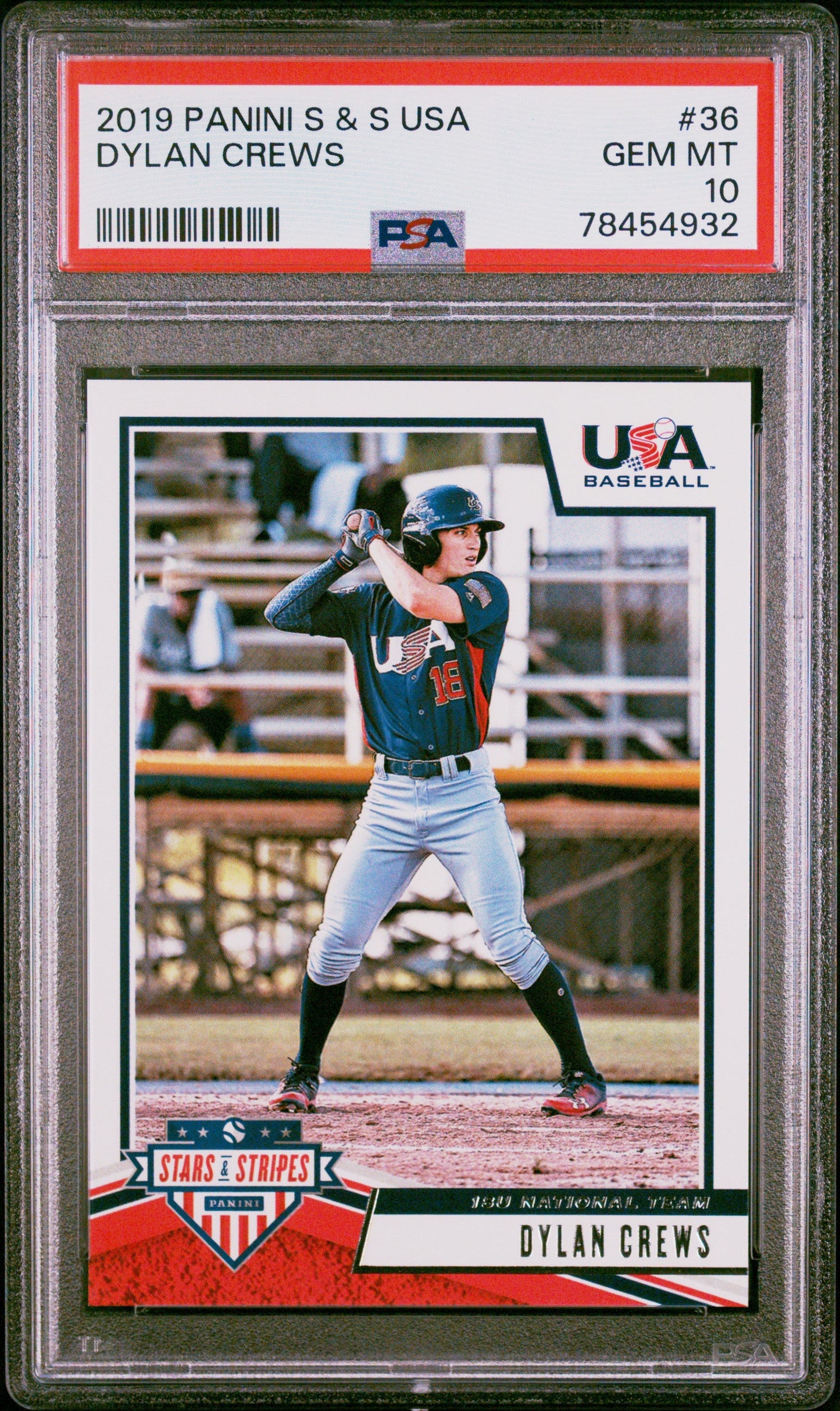 Graded 2019 Panini Stars & Stripes USA Dylan Crews #36 Rookie RC Baseball Card PSA 10 Gem Mint
