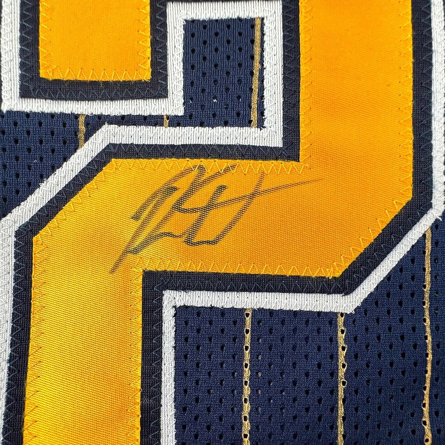 Framed Autographed/Signed Ron Artest Metta World Peace 35x39 Indiana Blue Pinstripe #23 Basketball Jersey Beckett BAS COA