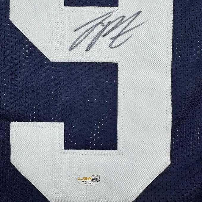 Framed Autographed/Signed Joey Porter Jr. 35x39 Penn State Blue College Football Jersey Beckett BAS COA - Golden Apple Comics