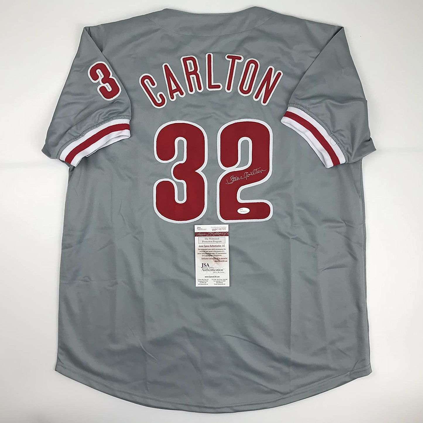 Autographed/Signed Steve Carlton Philadelphia Grey Baseball Jersey JSA COA