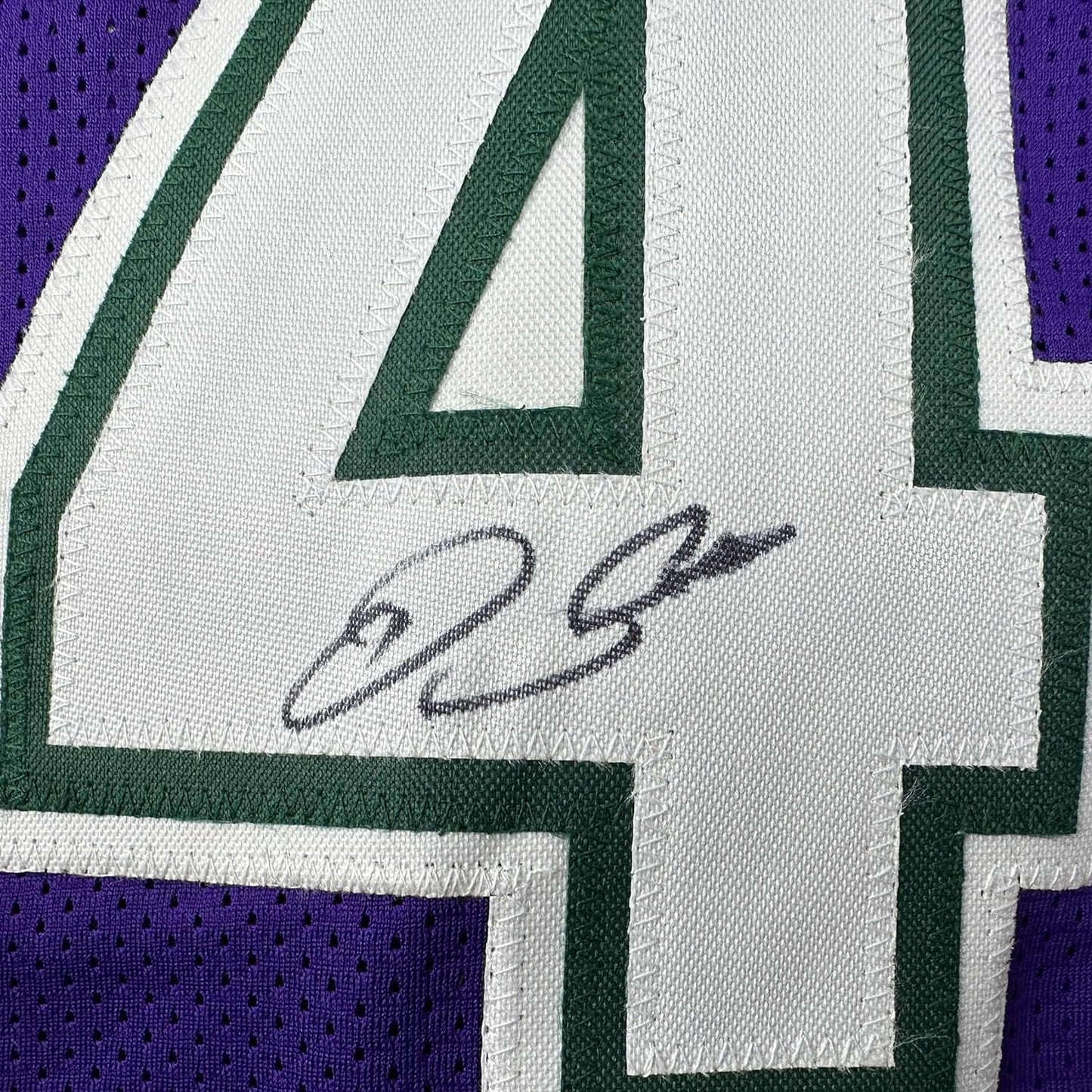 Framed Autographed/Signed Ray Allen 35x39 Milwaukee Purple Basketball Jersey Beckett BAS COA