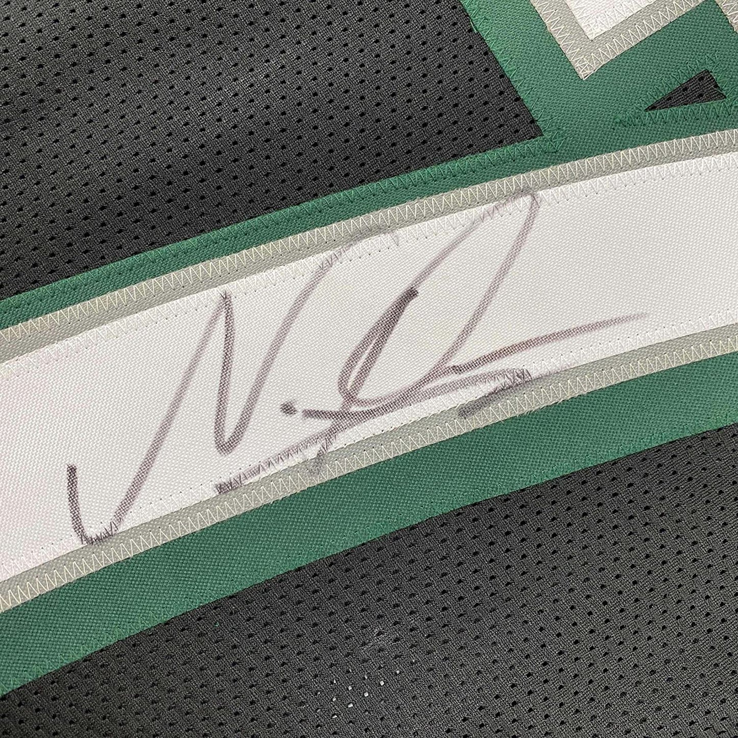 Framed Autographed/Signed Nakobe Dean 35x39 Philadelphia Black Football Jersey JSA COA