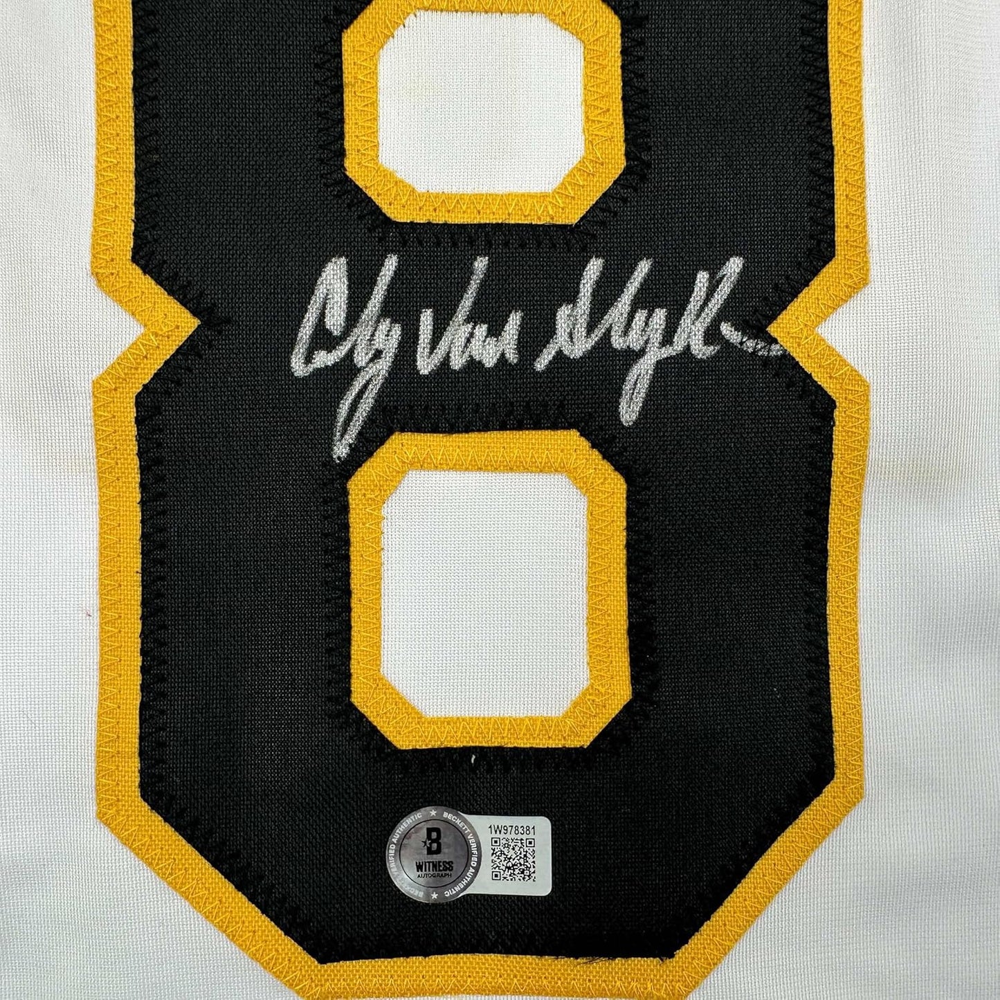 Framed Autographed/Signed Andy Van Slyke 35x39 Pittsburgh White Baseball Jersey Beckett BAS COA