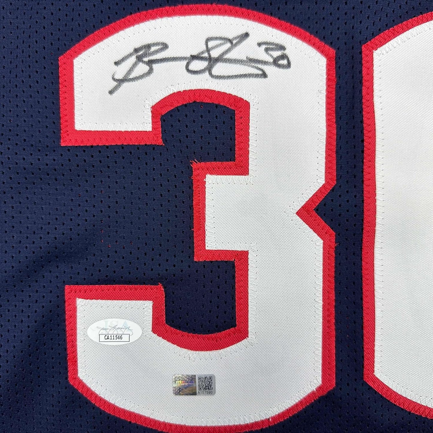 Framed Autographed/Signed Breanna Stewart 35x39 UConn Connecticut Blue College Basketball Jersey JSA COA