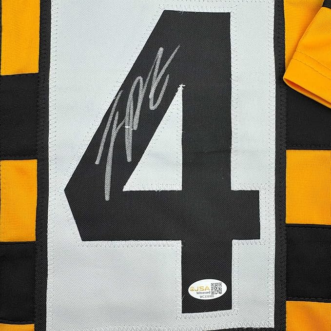Framed Autographed/Signed Joey Porter Jr. 35x39 Pittsburgh Bumble Bee Football Jersey JSA COA - Golden Apple Comics