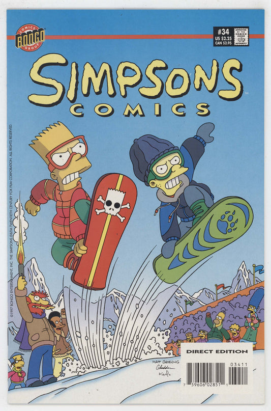 Simpons Comics 34 Bongo 1998 NM Bart Snowboarding