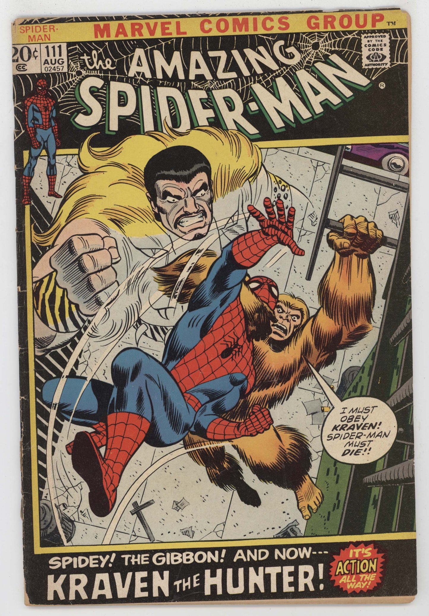 Amazing Spider-Man 111 Marvel 1972 FR GD Gibbon Kraven The Hunter John Romita