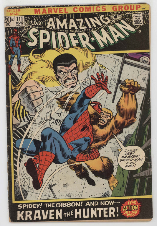 Amazing Spider-Man 111 Marvel 1972 FR GD Gibbon Kraven The Hunter John Romita