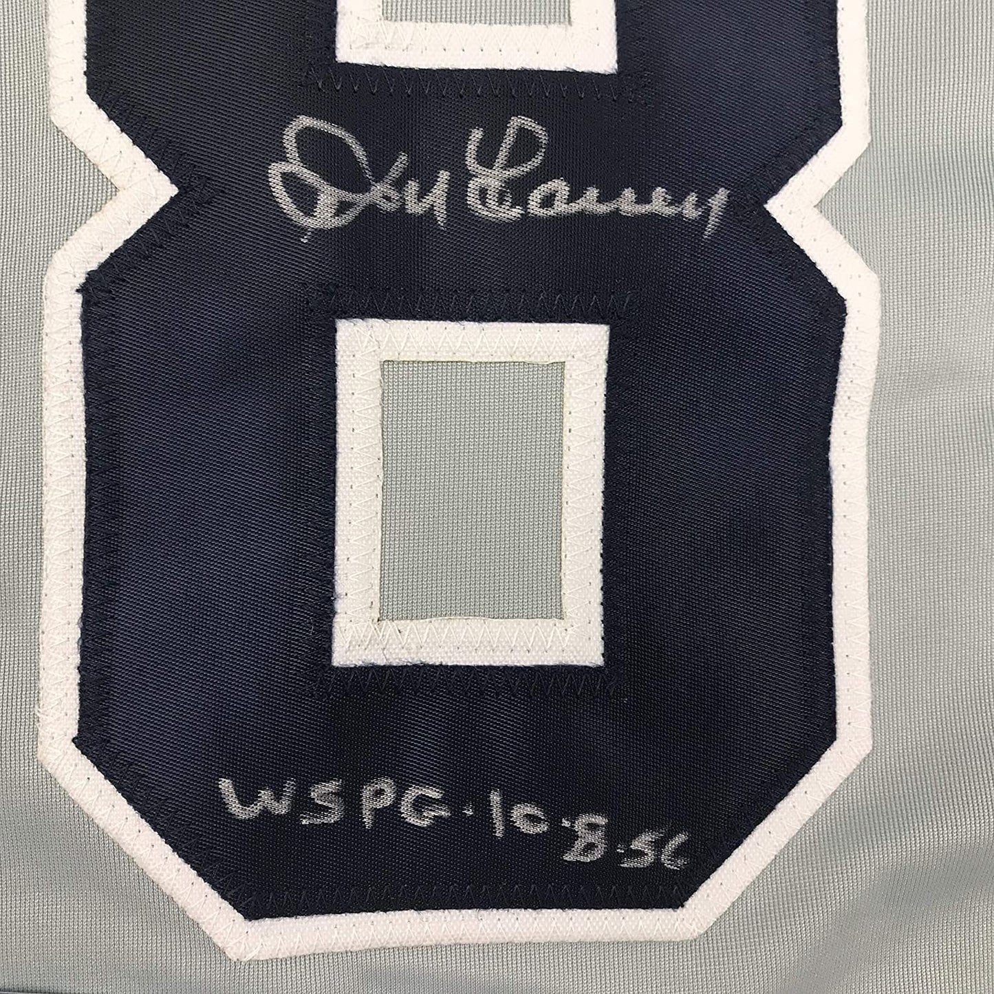 Autographed/Signed Don Larsen WS PG 10-8-56 New York Grey Baseball Jersey Beckett BAS COA