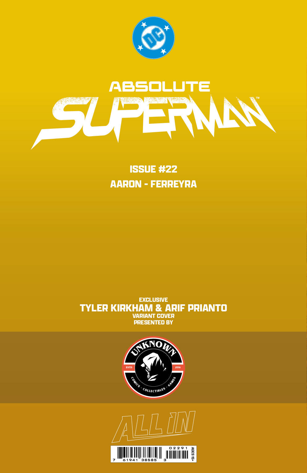 [GOLD FOIL] ABSOLUTE SUPERMAN #22 TYLER KIRKHAM BATTLE DAMAGED NYCC EXCLUSIVE VIRGIN VAR (10/28/2026) - Golden Apple Comics