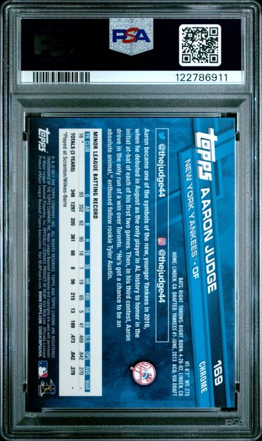 Graded 2017 Topps Chrome Aaron Judge #169 Catching Rookie RC Baseball Card PSA 9 Mint