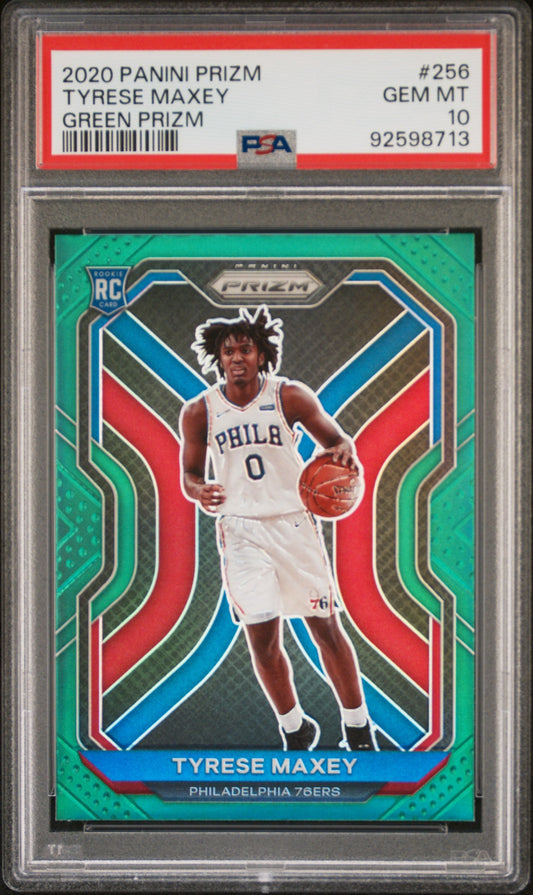 Graded 2020 Panini Prizm Tyrese Maxey #256 Green Prizm Rookie RC Basketball Card PSA 10 Gem Mint