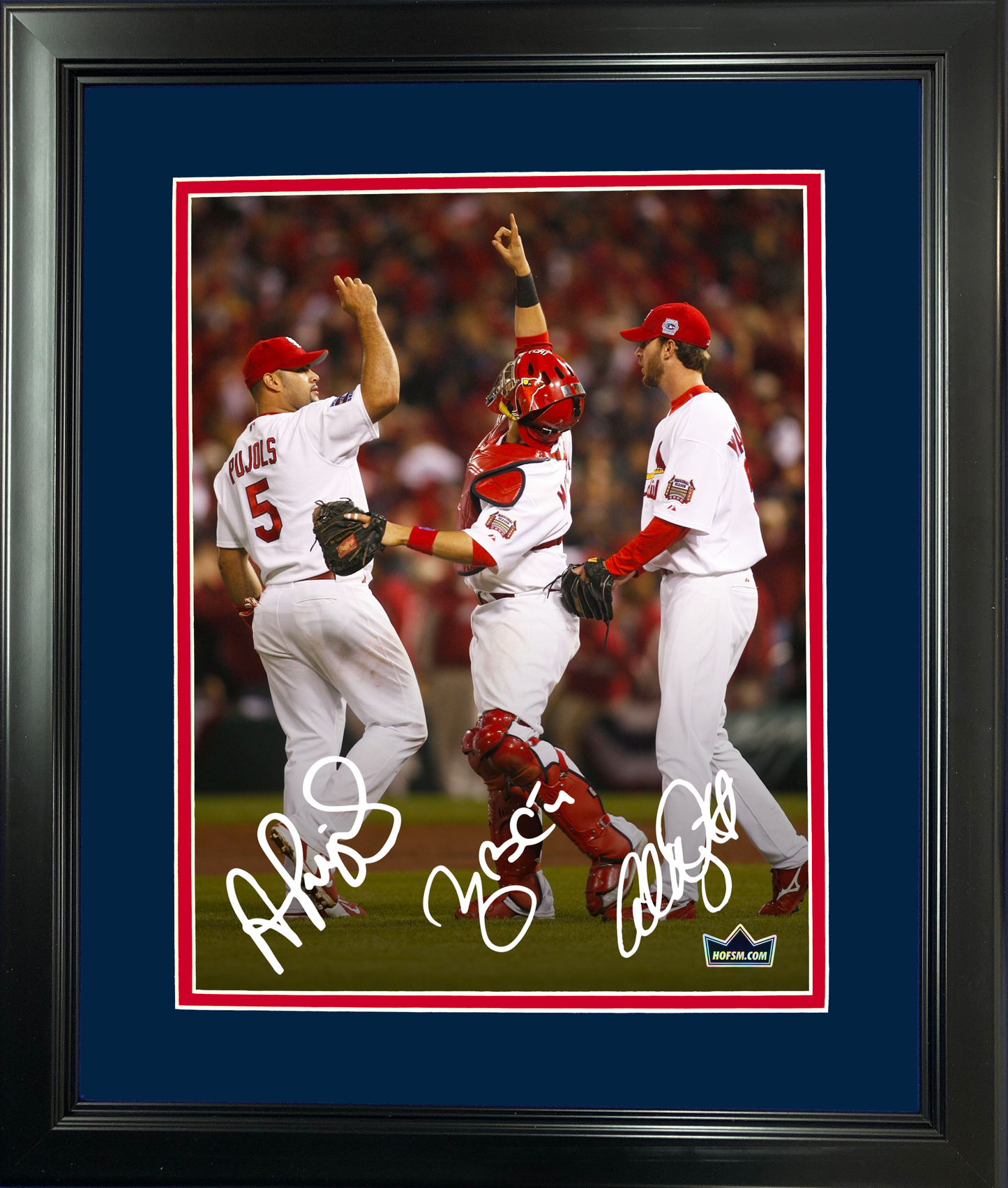 Framed Albert Pujols Yadier Molina Adam Wainwright St. Louis Cardinals Big 3 Facsimile Laser Engraved Signature Auto 11"x14"Baseball Photo HOFSM Holo