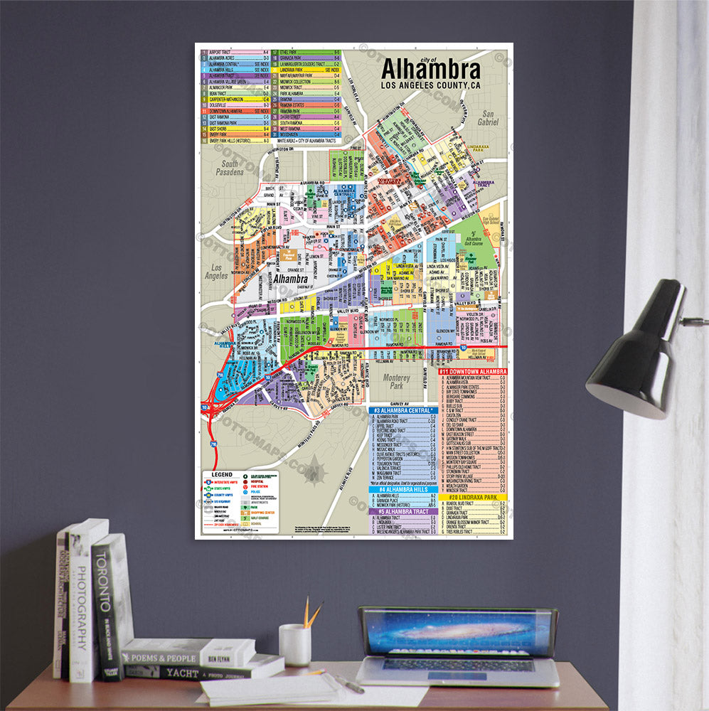 Alhambra Map, Los Angeles County, CA -  POSTER PRINTS